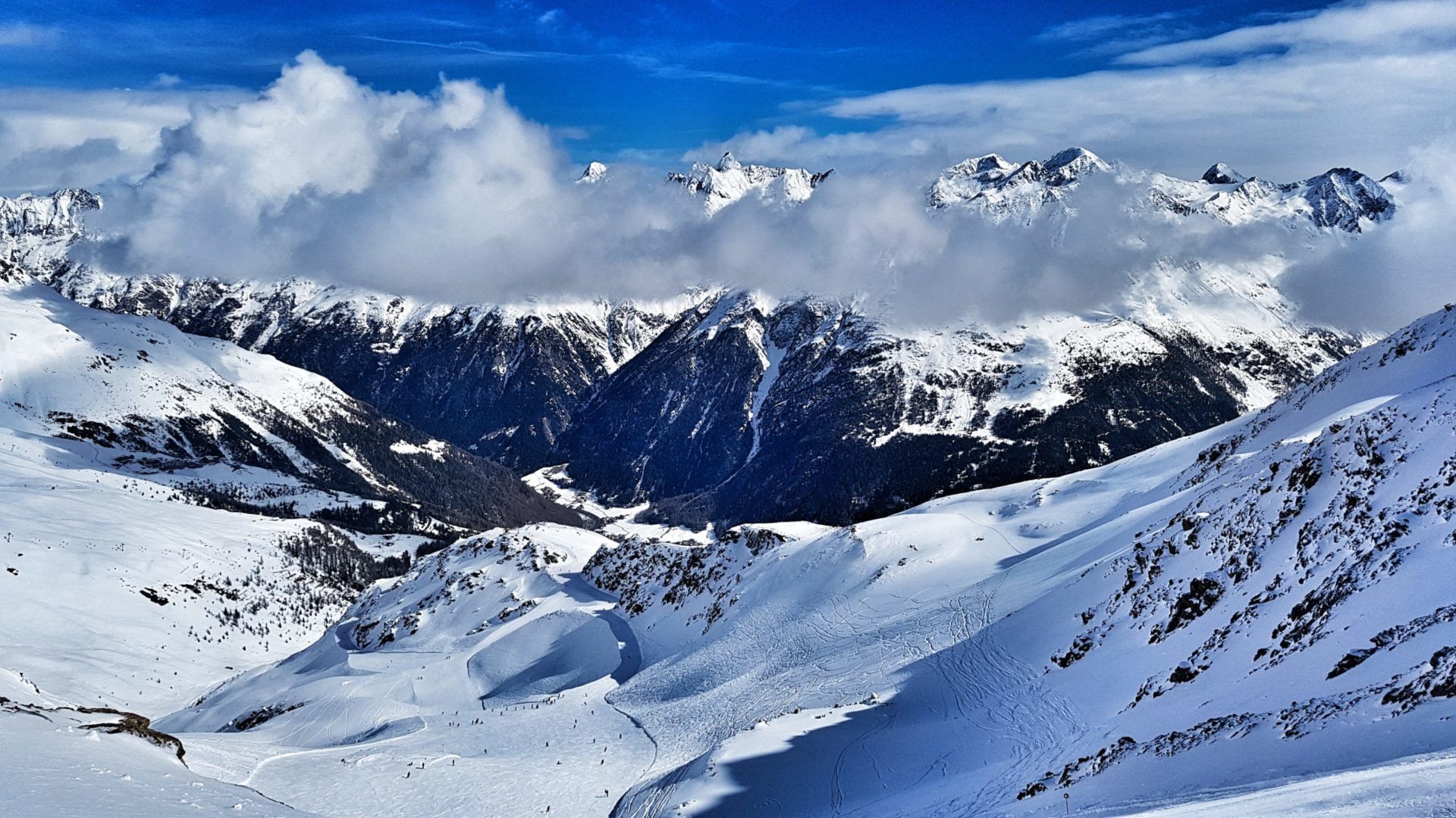 Skifahren in Sölden, Otztall, Österreich