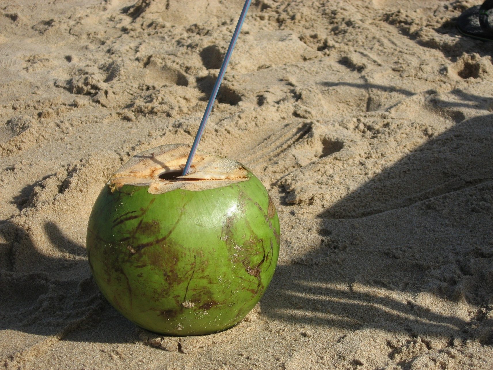 Genieße ein frisches Kokosnussgetränk am Strand in Kambodscha