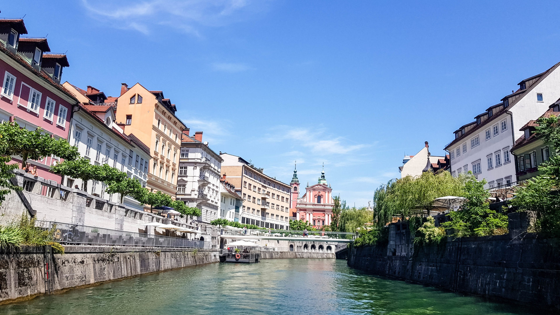 Der Fluss Ljuljanica in Ljubljana, Slowenien.