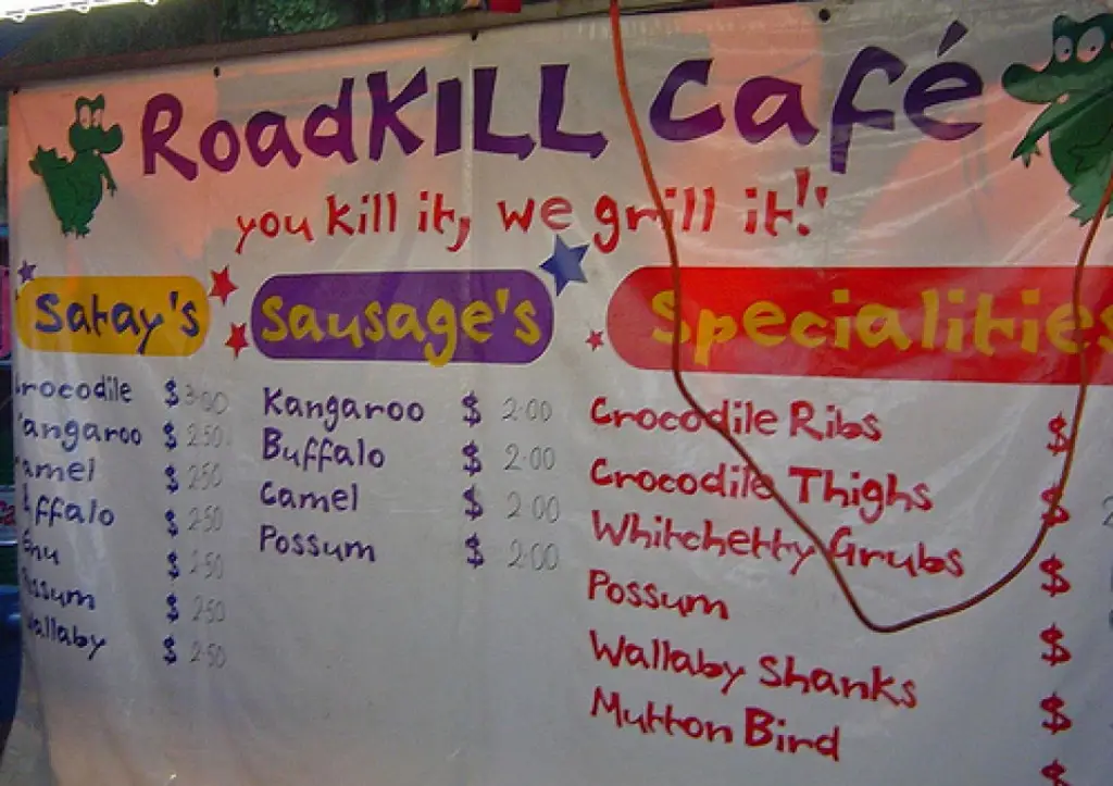 Menü des Roadkill Cafe's in Darwin, Australien.