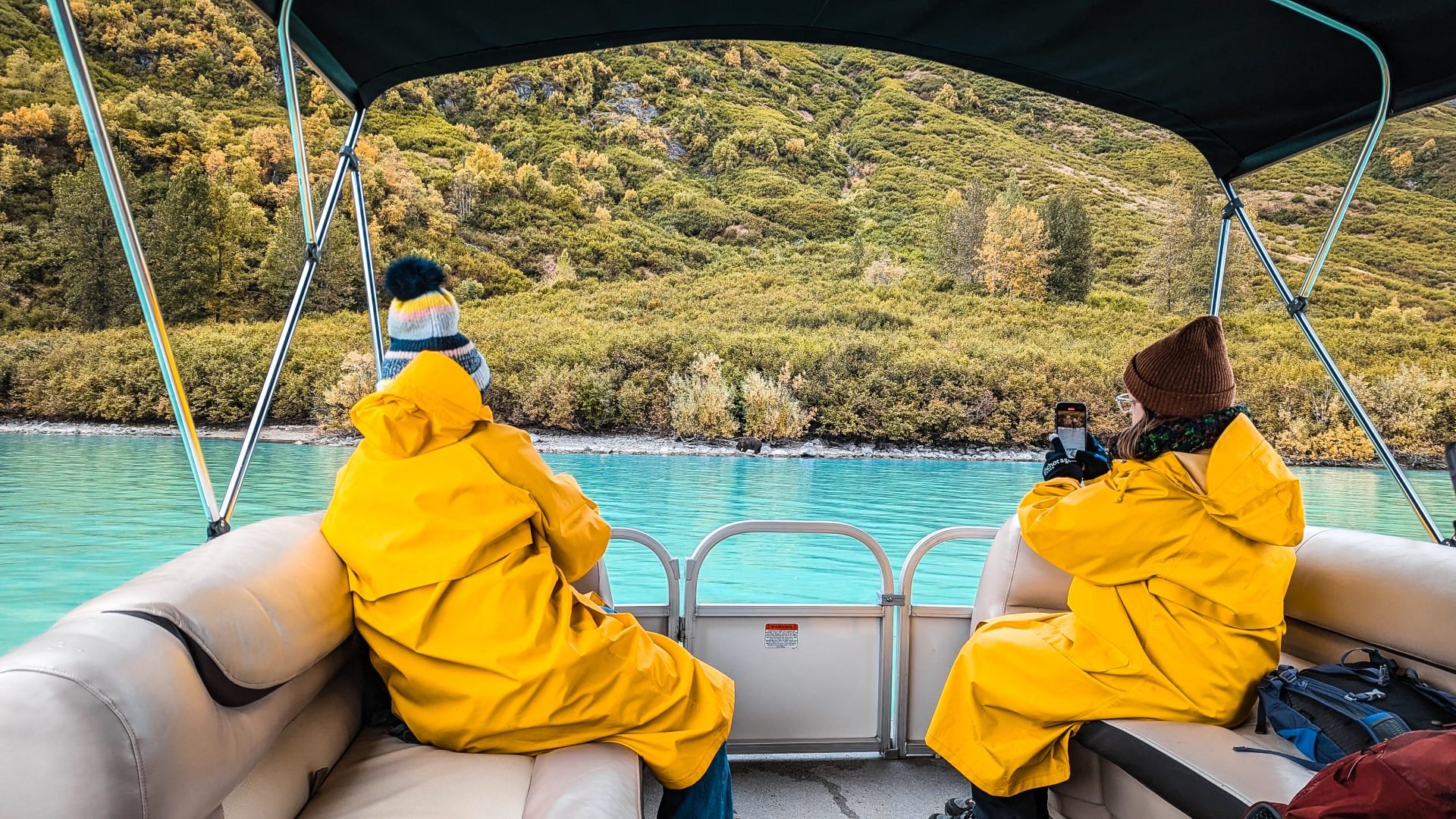 Besucher entdecken einen Bären in der Redoubt Bay Lodge im Lake Clark National Park and Preserve in Alaska.